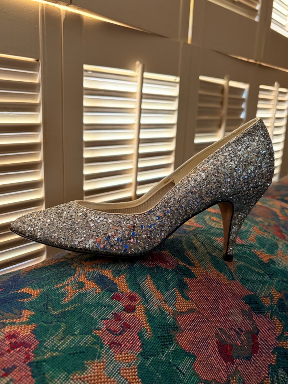 Silver Glitter Pointed-Toe Stiletto Heel